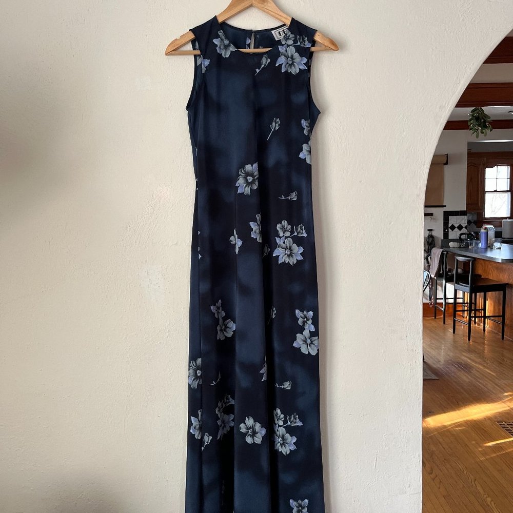 Blue Floor-Length Floral Dress